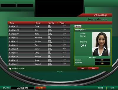 Playtech Asia Live Blackjack Lobby