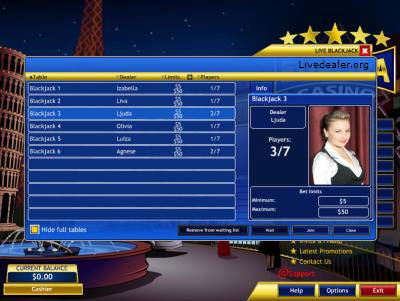 Playtech Europe Dealer Studio Blackjack Lobby
