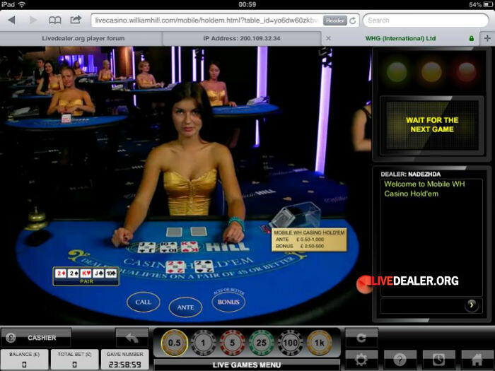 William Hill iPad live poker