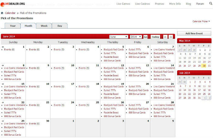 live casino promotions calendar