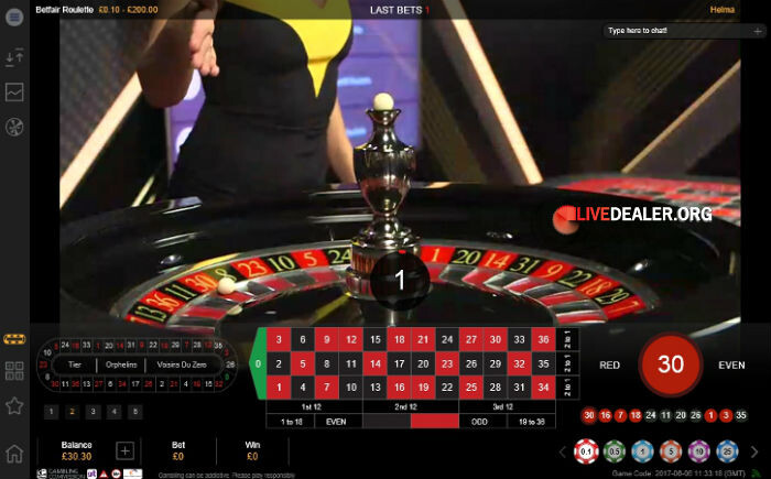Live roulette @ Betfair