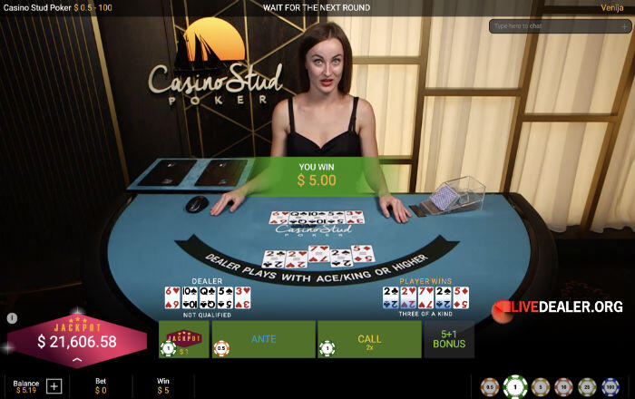 Playtech Casino Stud Poker player win