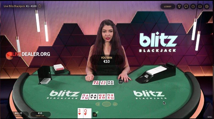 blitz blackjack win