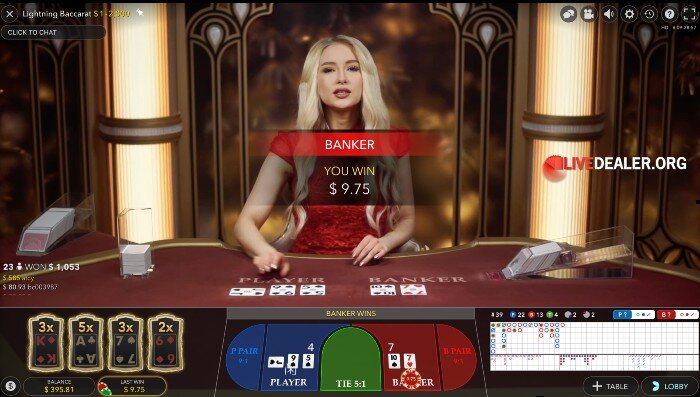 lightning baccarat win