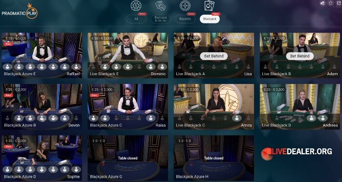 Azure Blackjack tables