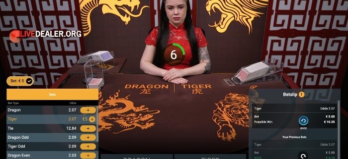 Bet on Dragon Tiger place bets