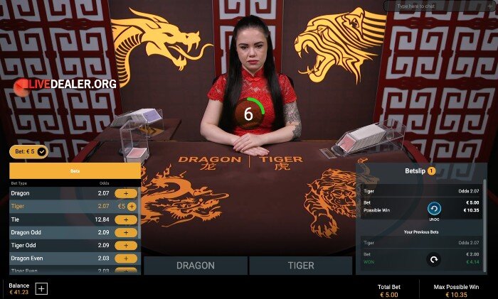 Bet on Dragon Tiger place bets