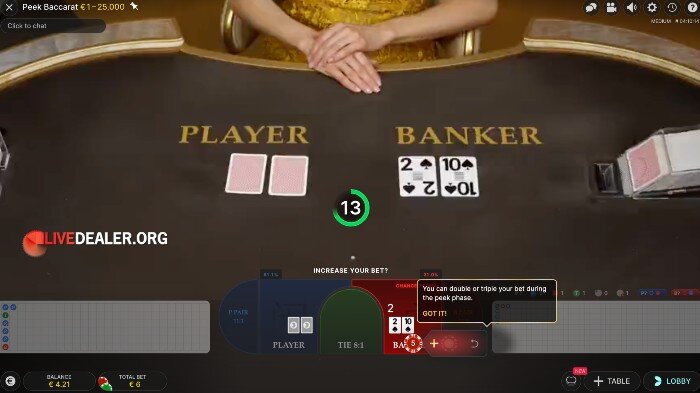 peek baccarat 2 cards revealed