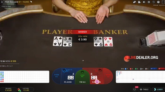 peek baccarat win payout
