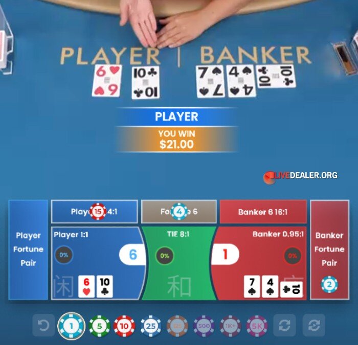 Fortune 6 baccarat Player 6 win