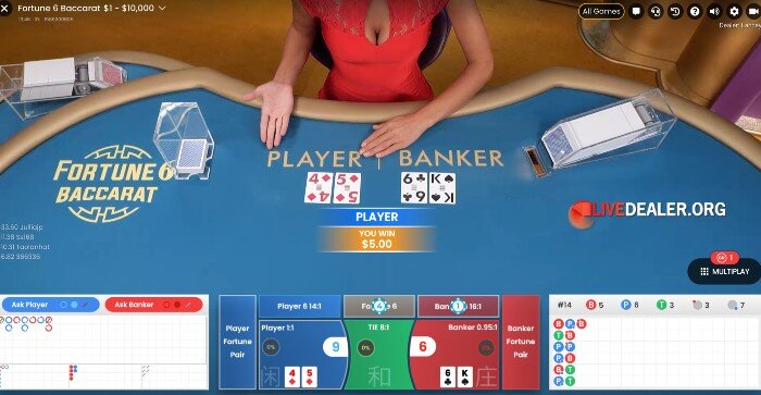 Fortune 6 baccarat natural push