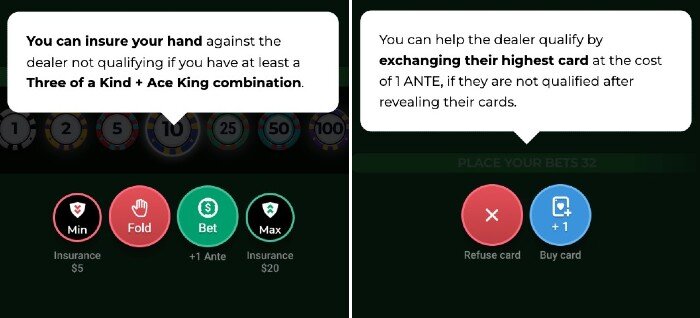 Royal Poker dealer exchange and insurance