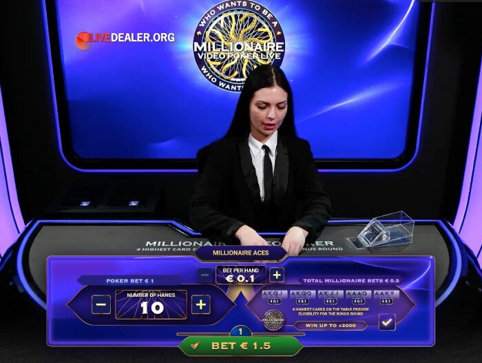 Millionaire Video Poker bet placed