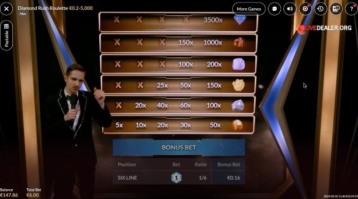 Diamond Rush Roulette Bonus game