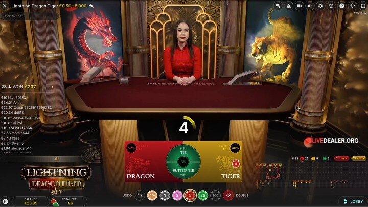 Lightning Dragon Tiger place bets