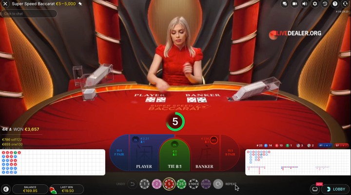 Super Speed Baccarat place bets