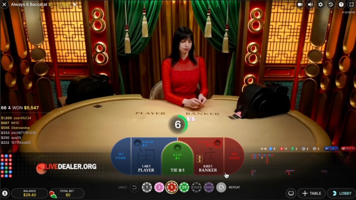 Always 8 Baccarat place bets