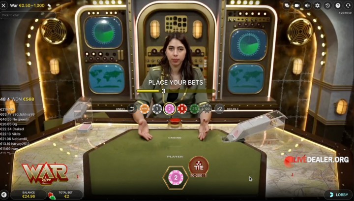 Casino War place bets