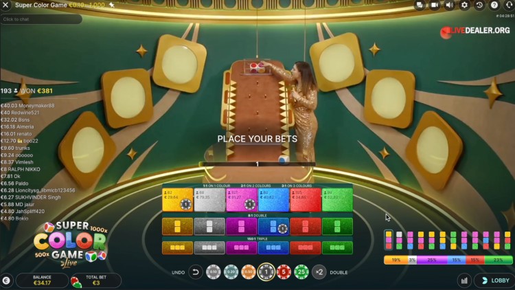 Super Color Game place bets