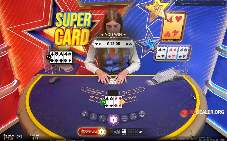 Super Card Blackjack result
