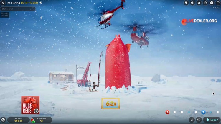 Ice Fishing enorme rode vis