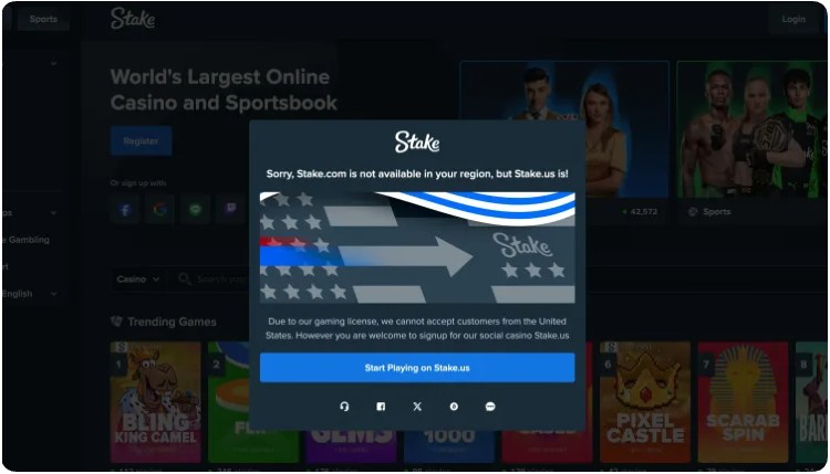 Interface de Stake casino sur mobile