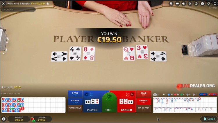 Insurance Baccarat win