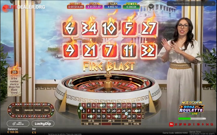 Age of Gods Mega Fire Blaze Roulette Fire blast numbers