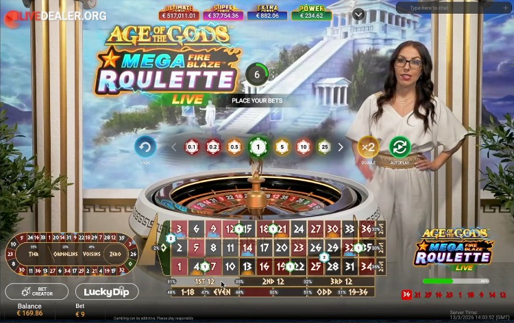 Age of Gods Mega Fire Blaze Roulette placebets