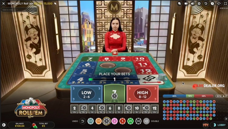 play at 888 MONOPOLY Roll'em placebets